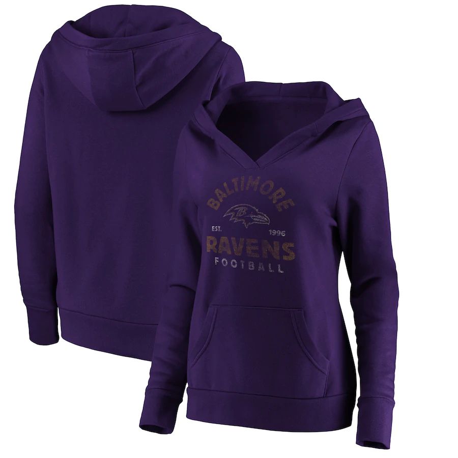 Women Baltimore Ravens Fanatics Branded Purple Vintage Arch V-Neck Pullover Hoodie